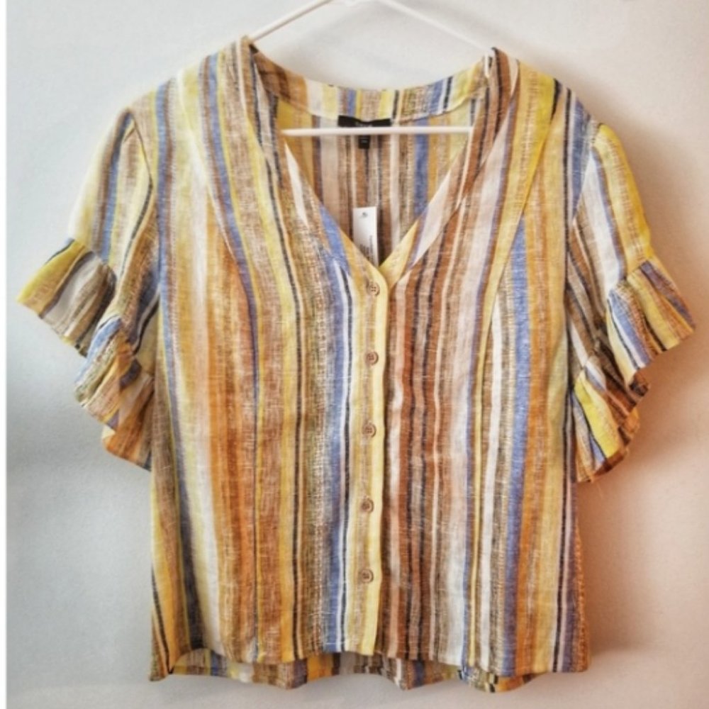 NWOT Drew Flutter Sleeve button up blouse